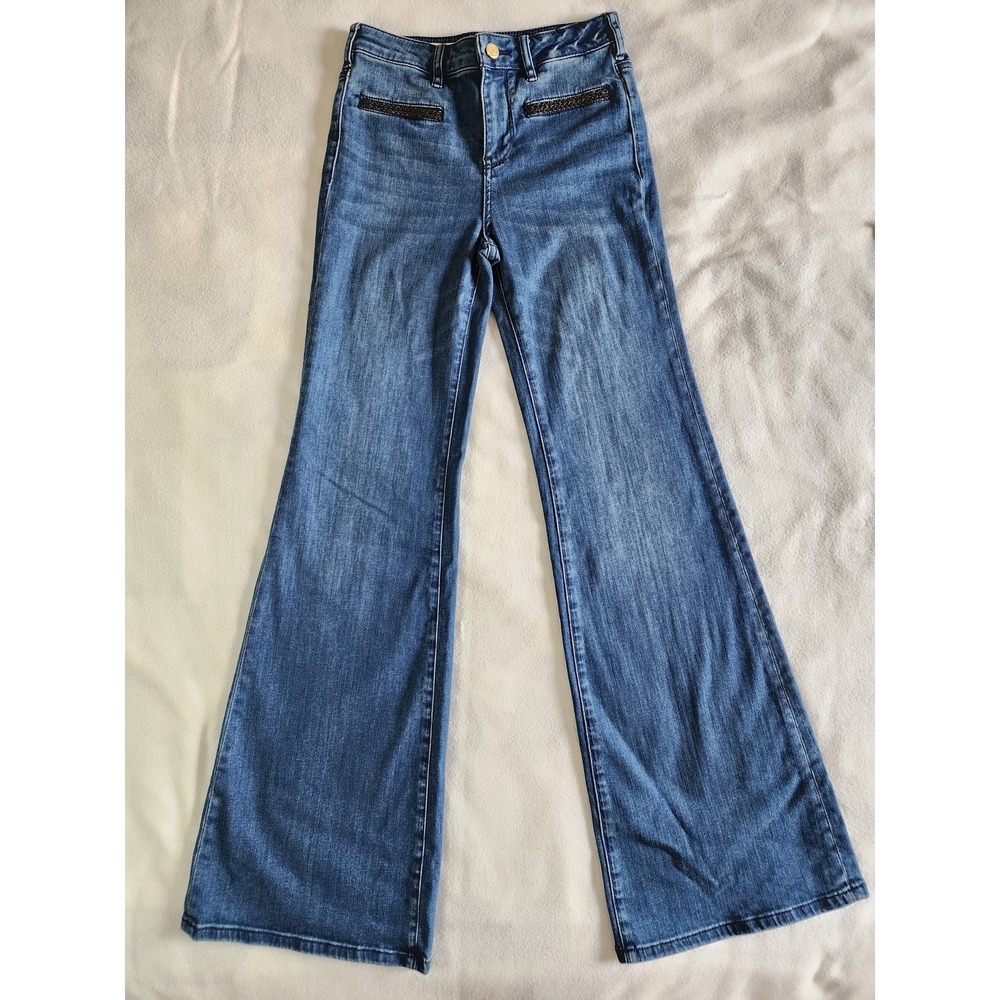 Pilcro and the Letterpress Anthropologie Flare Jeans Blue Braided Trim Size 25